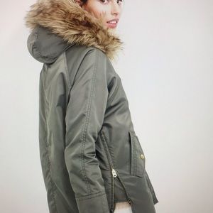 J. Crew Collection Olive Green Parka with Faux Fur Trim